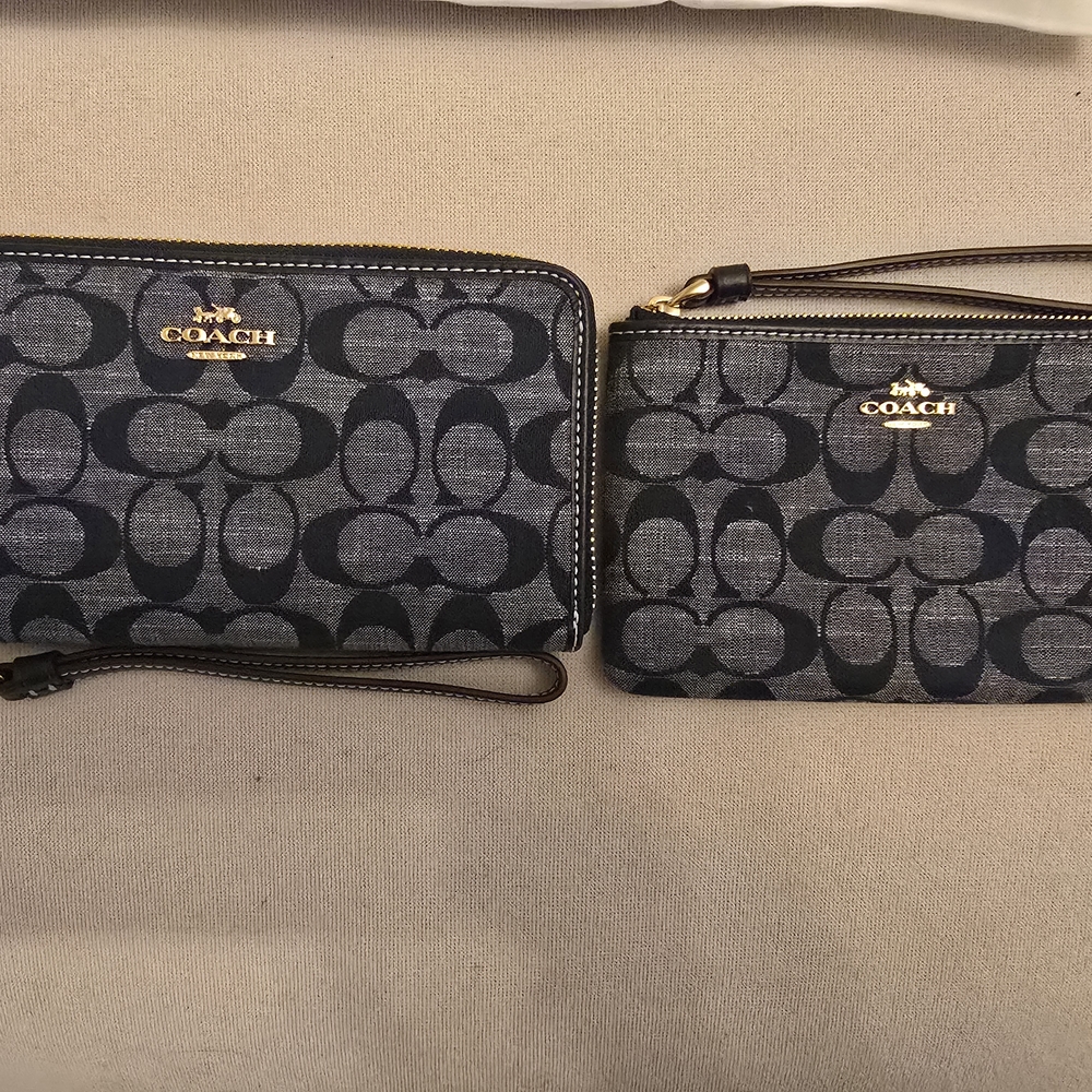 Coach Signature Black and Gray Wristlet Duo